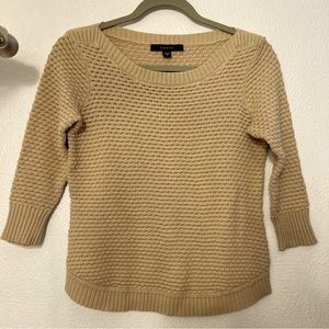 Fever Women's Sz S Popcorn Knit Pullover Sweater 3/4 Sleeve Rattan Beige Tan